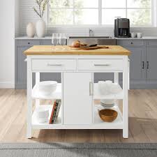 You'll enjoy having a great workspace where you need it, out of the way when you don't. White Crosley Furniture Kitchen Island With Butcher Block Top Kitchen Islands Carts Hazelsdiner Home Kitchen