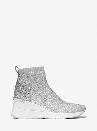 Skyler Crystal Embellished Metallic Stretch Knit Sock Sneaker Michael Kors