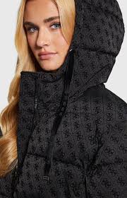DAISY black puffer jacket with monogram print brand GUESS —  Globalbrandsstore.com/en