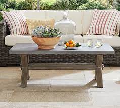 Clear rubber bumpers protect hard floors. Abbott Indoor Outdoor Concrete Fsc Acacia Rectangular Coffee Table Gray Pottery Barn