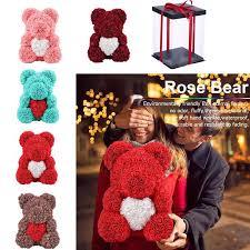 A gorgeous decorative teddy bear made of soft synthetic roses in a romantic red color. 40cm Fake Flowers Valentines Romantic Gift Box Teddy Rose Bear Artificial Rose Decorations Cute Girlfriend Kid Gift Mother S Day Shoppe All
