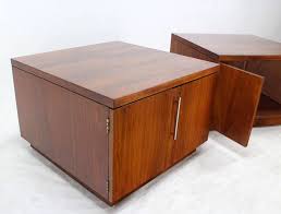Pair Of Mid Century Modern Cube Shape End Table Cabinets In Rosewood Walnut End Tables Cabinet Mid Century Modern