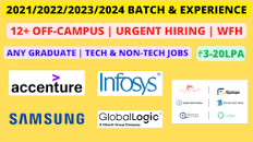 12+ Urgent Hiring | 2023/2022/2021 batch & Experience | Any Graduate |  ₹3-20Lpa