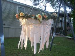 Hula Hoop Chandelier For Taylor S Wedding To Hang In The Middle Of The Barn Vintage Wedding Decorations Hula Hoop Chandelier Diy Chandelier