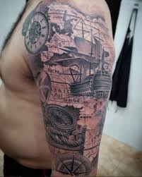 Black And White Nautical Half Sleeve Tattoo Designs Nautical Half Sleeve Tattoo By Fido Half Sleeve Tattoo Sleeve Tattoos Ship Tattoo