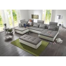 Wohnlandschaft In Grau Weiss Textil Wohnlandschaften Polstermobel Wohnen Sofa Mit Bettfunktion Sofa Design