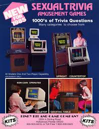 It's like the trivia that plays before the movie starts at the theater, but waaaaaaay longer. Cool Box Art Pa Twitter Sexual Trivia Amusement Games Arcade Flyer Kinky Kit Game Company 1985