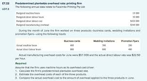 Indirect labor is the cost to the company for employees who aren't directly involved in the production of the product. Solved E122 L073 Predelermlned Plantwide Overhead Rate Priming Rm The Following Annual Data Relate To Facsimile Printing Pty Ltd Budgeted Machine Course Hero
