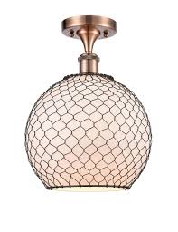 Did you scroll all this way to get facts about chicken wire lighting? Large Farmhouse Chicken Wire 1 Light Semi Flush Mount 516 1c Ac G121 10cbk Led Innovations