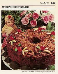 Fold in fruit and nut flour mixture till no dry flour is showing. White Fruitcake Vintage Recipe Cards
