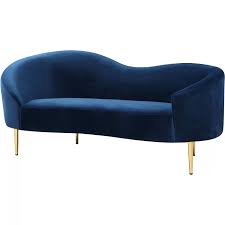 Ayva Curved Loveseat Love Seat Meridian Furniture Blue Velvet Loveseat