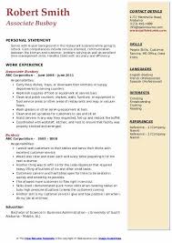 busboy resume samples qwikresume