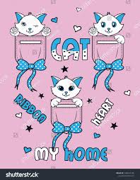 Cute Cats Slogan Print Vector Baski Desenler Sanatcilar