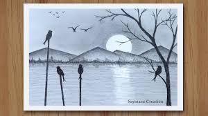 Sea sunset, apple pencil drawing tutorial. Sunset Scenery Drawing In Pencil For Beginners Step By Step Pencil Drawing For Beginners Youtube