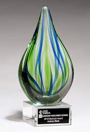 Blue Green Teardrop Art Glass Award 2266 With Free Engraving Glass Art Glass Awards Glass