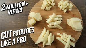 Nov 01, 2018 · instructions place the potato on its side and using a large chef's knife, cut a thin slice off the edge to serve as a flat base. How To Cut Potatoes Like A Pro Different Ways To Cut Potatoes Basic Cooking Youtube