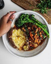 Rachel Ama On Instagram Plant Based Sausage Casserole With Jacket Potato And Broccoli Stems Plant Based Diet Recipes Vegetarian Recipes Easy Vegan Sausage