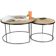 Table basse symphonie en chêne massif finition: Table Basse Gigogne Metal Et Chene Clair Gatsby