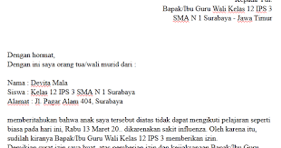 Terkadang seorang pelajar perlu meninggalkan kelas untuk beberapa jam sekolah guna menyelesaikan urusan tertentu. Contoh Surat Izin Sakit Tidak Masuk Sekolah Sma Contoh Surat