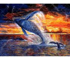 Jumping Whale 5d Diy Paint By Diamond Kit Cross Paintings Diamond Painting Dolphin Painting