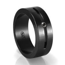 Slotted Black Titanium Ring With Black Diamond Black Titanium Ring Mens Wedding Rings Rings For Men