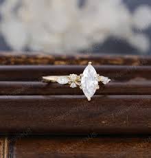 Marquise Cut Engagement Ring Unique Yellow Gold Engagement Ring Vintage  Marquise Cluster Eye Ring Women Anniversary Ring Bridal Promise Gift