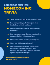 If you can ace this general knowledge quiz, you know more t. Uco College Of Business Homecoming Isn T Over Yet So Get Ready For Some Uco And College Of Business Trivia The First Three People To Correctly Answer The Following Questions Will Receive