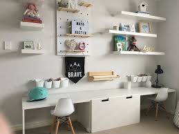 Shared Kid Desk Area Kid Homework Station Double Desk In Playroom Design Or Bonus Room Study Area Kidbedroom Kids Room Shelves Ikea Kids Room Kids Desk Area