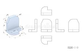 Technische Zeichnung Mit Perspektive Und Orthogonalen Ansichten Stock Abbildung Illustration Von Technische Ansichten 69113003