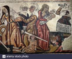 Masacre de los inocentes. Pinturas murales de la nave central, siglo 14.  Detalle. Catedral de Mondoñedo. Provincia de Lugo, Galicia, España  Fotografía de stock - Alamy