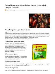 Tapi hasilnya kurang sedikit sebab 'panadol' lipas dah kurang bau. Petua Menghalau Lipas Dalam Kereta 4 Langkah Dengan Gambar
