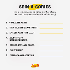 In the world of semantics, there are endless words and definitions behind them. Seinfeld Sein A Gories Are Back See How Many You Can Get Facebook