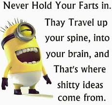 Never Hold Your Farts In Thay Travel Up Your Spine Into Your Brain Minions Funny Funny Minion Quotes Funny Minion Memes