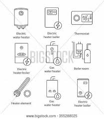 A gas water heater uses the heat from burning a fuel (usually natural gas) to heat water, while an electric water heater uses electric resistance coils. Heating Linear Icons Vector Photo Free Trial Bigstock