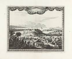 Optical view of a sea battle before Campeche (Mexico). | Sanderus Antique Maps - Antique Map Webshop