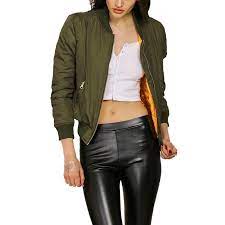 2016 Autumn Winter Women Olive Flight Army Green Bomber Jacket Women S Stand Collar Zip Womens Green Bomber Jacket Army Green Bomber Jacket Green Bomber Jacket