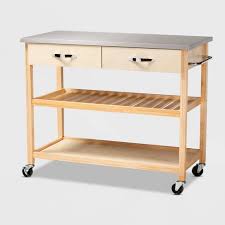 Gives you extra storage in your kitchen. 2 Drawer Cresta Pine Wood And Stainless Steel Kitchen Island Utility Storage Cart Light Oak White Baxton Studio Target