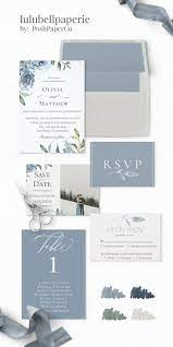 Dusty Blue Green Navy Gray Botanical Floral Wedding Invitation Suite Floral Wedding Invitation Suite Winter Wedding Stationery Floral Wedding Invitations