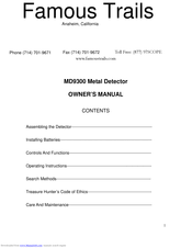 Probable type of metal being detected. Famous Trails Md9300 Manuals Manualslib