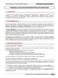 Analyse des risques et mesures de prévention Travail Hauteur Risque Securite