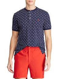 A long sleeve scoop neck featuring a notched henley neckline and a flattering rounded hem. Polo Ralph Lauren Anchor Print Henley T Shirt Navy At John Lewis Partners