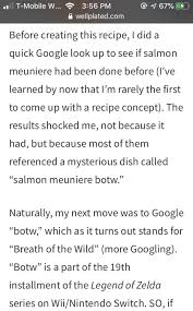 Here is how to make salmon meuniere. Salmon Meuniere Botw Recipe The Legend Of Zelda Breath Of The Wild 7 Recipes You Should Know It Can Be Cooked Over A Cooking Pot And Requires Specific Ingredients To Make Veety