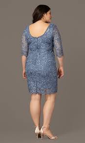 Short Lace Wedding Guest Plus Dress In Slate Blue In 2020 Plus Size Lace Dress Lace Party Dresses Dresses