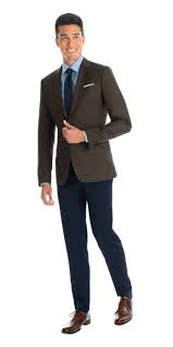 Black Blazer Blue Pants Charcoal Brown With Blue Overcheck Unsuit Black Lapel Blue Pants Men Mens Formal Wear Mens Fashion Suits