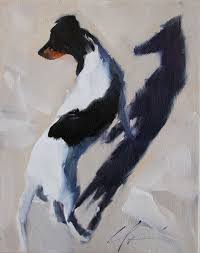 Jack Russell Terrier Black And Brown And White Black And White Brown Rat Terrier Jack Russell Terrier On Beach Shadow Original Painting By Clair Hartmann Dog Paintings Dog Art Dog Portraits