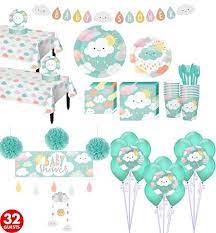 Ultimate Happy Clouds Baby Shower Kit For 32 Guests Baby Shower Kit Rain Baby Showers Cloud Baby Shower Theme