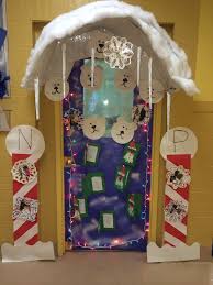 Classroom Holiday Door Bear Cave Made With Moving Box Paper Mache Cotton Sheet All Craft Made By The Students Holiday Door Moving Boxes Christmas Door