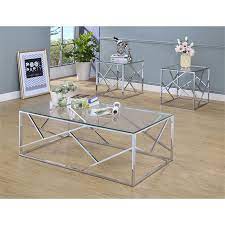 Set your coffee down or stage a designer lamp on any of our coffee table sets. Furniture Of America Rosemeade 3 Piece Glass Top Coffee Table Set In Chrome Walmart Com Walmart Com