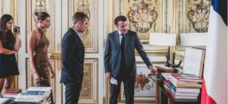 The couple posed for an official photo with the president of france, emmanuel macron, before they headed out in paris for a romantic lunch. 6 K8plvvoqvpgm