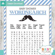 Try a few to get your guests into the swing of things! Blue Grey Mustache Baby Shower Games D113 Baby Printables